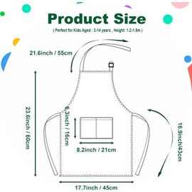 umboom Children's Aprons Set, Adjustable Children's Cooking Apron with 2 Pockets, Girls Boys Painting Apron, School Apron for Kitchen, Painting, Cooking, Baking, Crafts, Garden (L, 3-14 Years), Green