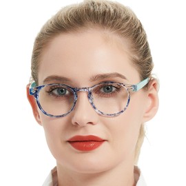 OCCI CHIARI Reading Glasses 5.0 Stylish Round Readers for Women 1.0 1.25 1.5 1.75 2.0 2.25 2.5 2.75 3.0 3.5 4.0 5.0 6.0(Blue,5.0)