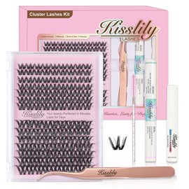 Kisslily Flicker Ultra Thin Band Manga & Spikey Whispy Lashes Kit DIY Eyelash Extension Kit D Curl Individual Lashes Waterproof lash clusters kit and Long lasting Makeup For Girl #TikTokShopBacktoSchool:_Flicker Kit (Black Glue)