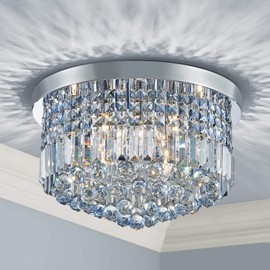 Saint Mossi 22017 Modern K9 Crystal Chandelier Lighting, Flush Mount, Perfect for Dining Room, Bathroom, Bedroom; 9xE12 Bulb Base; Height 11" x Diameter 20"; Lake Blue Crystal & Chrome Finish