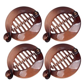 4 PCS Small Round Banana Clips Resin Hair ClipsFashion Interlocking Banana Combs Flat Shark Hair Clincher Hair Accessories for Women Lady (Brown)
