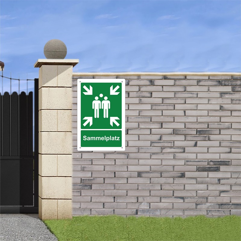 Pubblimania Sammelplatz Sign, Fire Safety Sign, 3 mm Thick Aluminium