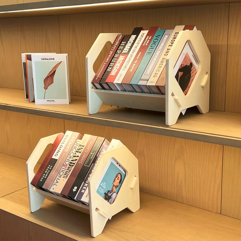 2 Pack Desktop Bookshelf, Stackable Book Organizer with Handle, Storage