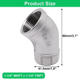 SWZHAI 1PCS 45 Degree Elbow 1-1/4" NPT Male x 1-1/4" NPT Female Street Elbow 304 Stainless Steel Pipe Fittings Male to Female Threaded Coupler