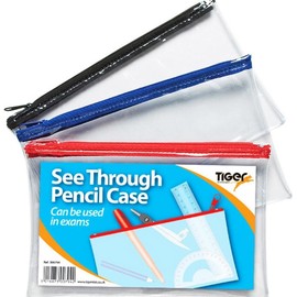 Helix clear pencil case PVC plastic 200x125mm black/blue/pink x 1 single