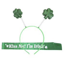 Topfunyy St. Patrick's Day Irish Shamrock Headband and Kiss Me I'm Irish Sash for St. Patrick's Day Party Supplies Green