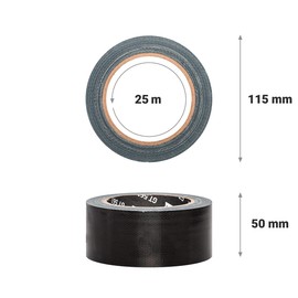GRIP Eventbasics Gaffa Tape Black 50 mm x 25 m, Professional Fabric Tape GT 571, Very High Adhesion, Fabric-Reinforced All-Round Tape for Repairing, Bundling and Attaching