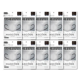 MASCODE Mascord Cooling, UV Protection, Non-Woven Mask, 3D, Bi-Color Mask, Pollen, Cool Mask, 3D, Active Series, 10 Bag Set (7 Sheets per Bag), M, L (L, Gray and Black String)