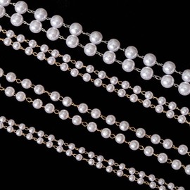 KAOYOO 5 Yard 4MM Faux Pearl Brass Chain for Sewing Crafts,DIY Decoration and Wedding Decorations.(4MM)