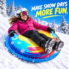 Heavy Duty Inflatable Snow Tube with Dual Handles, Thickened PVC Winter Sled for Outdoor Snow Tubing
