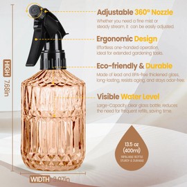 Sincengel Glass Plant Spray Bottle, 13.5 oz small plant mister, Leak Proof Fine Mist Watering can with Adjustable Nozzle for Indoor Plants Lover, Gardening, Hair, Cleaning Solutions (Orange)