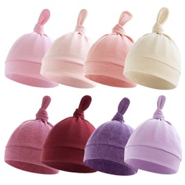 WYTbaby Pack of 8 Baby Hats Cotton Soft Children's Beanie Hat Unisex Infant Hat for Baby Boys Girls 0-6 Months, Pink Combo Pack