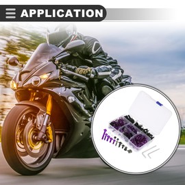 Motoforti Universal Motorcycle Fairing Body Bolt, Aluminium Plastic Nylon, Purple, 195 Pc