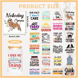 CRASHOT UV DTF Cup Wraps - 24 Sheet Sarcastic UV DTF Cup Sticker for Mug Glass Water Bottle, Funny Sticker for Adult, DIY Crafts for Notebook Luggage Laptop Car, Waterproof Rub on Transfer Decal