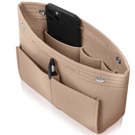 VILAU Women’s Bag-in-Bag, Reinforced Bottom, Recommended by Professional Organizers, for Tote Bags, Inner Bag, Felt, Lightweight, Small, Greige