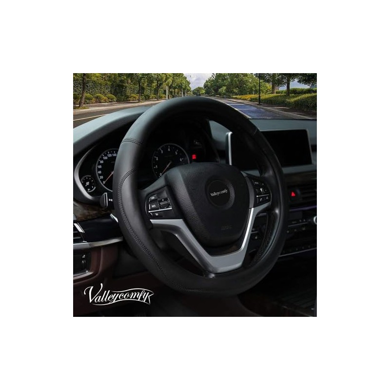Valleycomfy Microfiber Leather Steering Wheel Cover Large-Size for F150 F250