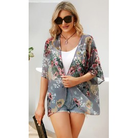 Gosunny Women's Summer Tops Beach Kimono Boho Bikini Cover Up Oversized Floral Print Cardigan, Pink flower