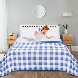 YINFUNG Cooling Blanket for Hot Sleepers Plaid Navy Blue Checkered Summer Blanket for Hot Flashes Night Sweat Cold Arc Chill Q-max 0.5 Silky Bed Blanket 100% Rayon Derived from Bamboo Full 60×80IN