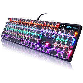 Camiysn Typewriter Style Mechanical Gaming Keyboard, Black Retro Punk Gaming Keyboard with RGB Backlit, 104 Keys Blue Switch Wired Cute Keyboards, Round Keycaps for Windows/Mac/PC