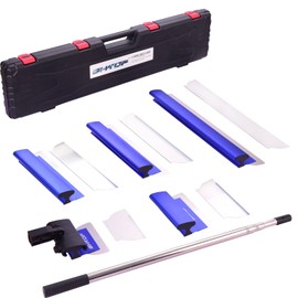 BHTOP Drywall Tools Skimming Blade with Extension Handle - 7", 10" 14“ 16” & 24" Blades Extruded Aluminum 301 Stainless Steel Construction Tools End Caps, Wall-Board with 0.5mm&0.35mm Thickness Blue