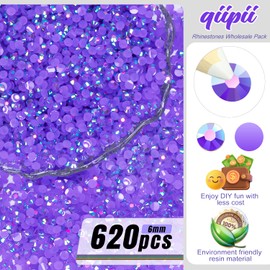 qiipii 620PCS 6mm Dark Purple AB Resin Rhinestones for Crafting Deep Purple Flatback Jelly Resin Stones Bulk SS30 Non-Hotfix Diamonds Gems Charms for Nails Face Eyes Makeup Tumblers Bottles DIY Crafts