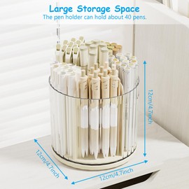 SAYEEC Desk Pencil Pen Holder, 6 Slots Rotating Desk Organizer Makeup Brush Holder Pencil Cup Pot, Desktop Stationery Supplies Organizer Storage Box Caddy for Office School Home Art Supply (Beige)