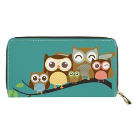 Dolyues Women Zipper Long PU Leather Wallet with Coin Pockets Slim Clutch Ladies Purse Travel Bags, Owl Family Tree Printed, Classic