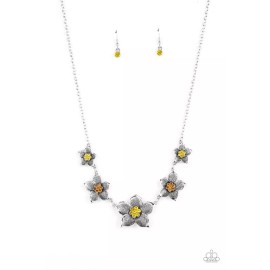 Paparazzi Wallflower Wonderland - Yellow Necklace & Earrings