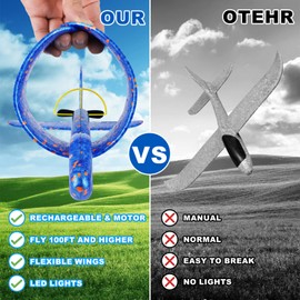 Fuwidvia Electric Foam Airplane Toy, 2 Pack LED 15/25s Plane Toy for Boys, Outdoor Flying Toys Birthday Gifts for Boys Girls 3 4 5 6 7 8 9 10 11 12 Year Old Kids