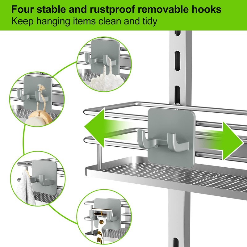 Orimade Adjustable Hanging Over the Shower Door Caddy with Hooks,