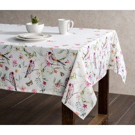 CALICOT Tablecloths 100% Polyester 60"x108" Rectangle Tablecloth Washable Table Cover for Party, Kitchen, Picnic, Wedding, Baby Shower & Dining, Sweet Song Birds - Spring/Summer