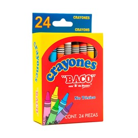 Baco | Crayones Redondos Tamaño Estándar - Caja con 24 Piezas, No Tóxico