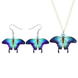 DUOWEI Acrylic Butterfly Jewellery Sets Necklace with Pendant & Earrings Charms Butterfly Gifts for Women Girls (Navy Blue), Acrylic, No Gemstone