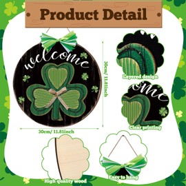 Moucuny St. Patrick's Day Door Sign Irish Shamrock Wreaths for Front Door Decor Green Irish 3D Wood Door Hanger with Bows Shamrock Outdoor Porch Hanging St. Patrick's Day Decorations for home
