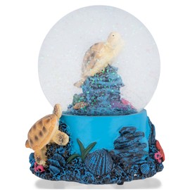 Elanze Designs Coral Reef Sea Turtles 100MM Sturdy Wind Up Musical Glitter Water Snow Globe Tabletop Dresser Nightstand Figurine Decoration Plays Tune Wonderful World