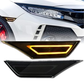 TOTMOX LED Side Marker Lights, Front Bumper Turn Signal Reflector, Compatible with Honda Civic 10th 2016-2021, Smoke Lens, Amber Light/White Light