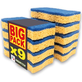 SQUATCH® Soft | Pack of 9 Kitchen Sponges | Big Pack Economy Pack | Scratch-Resistant Abrasive | Vegetable Cellulose for Cleaning, Blue Side for Delicate Tableware | Double Action & Ultra Absorbent
