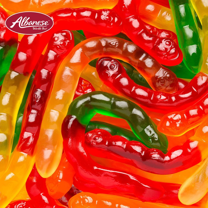 Albanese World's Best Large Assorted Fruit Gummi Worms, 5lbs of