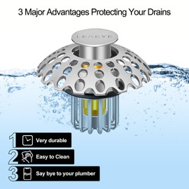 LEKEYE Bathroom Sink Stopper | Shower Drain Hair Catcher | Pop Up Sink Drain Plug | Bathroom Sink Drain Strainer for 1-1/8"to 1-3/8" to 1-1/2" Drain Holes- Pearl Chrome
