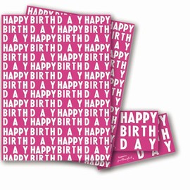 Pink Happy Birthday Wrapping Paper - 2 Sheets Pink Birthday Giftwrap and Tags - 70x50cm - Recyclable & Eco Friendly