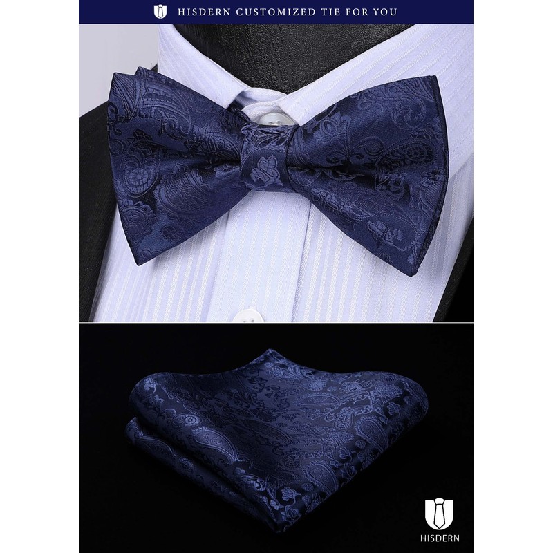 HISDERN Men's Bowtie, One-Touch Bowtie, with Chief, Adult, Weddings, Hook