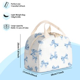 Dawuyu Lunch Box for Women and Men,Insulated Corduroy Fabric Lunch Bags for Work,Leakproof Adults Cooler Tote Bag for Offices,Picnic,Travel,Outdoor (Blue Bow Tie)