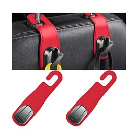 JNNJ Pack of 2 Car Headrests Leather Hanging Hooks, Car Headrest Car Seat Storage Hooks, Universal Car Back Seat Headrest Leather Hanger for Hang Bag, Handbag, Shopping Bags (Red)