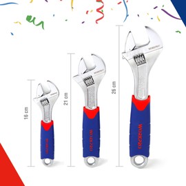 WORKPRO WORKPRO Adjustable Spanner Set 3-Piece, Metric and SAE Wrench Spanner, 6-inch(150mm), 8-inch (200mm),10-inch(250mm), Adjustable Spanner Wide Jaw, Soft Handle