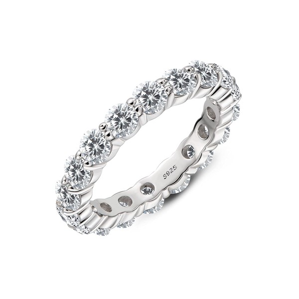 AINUOSHI 925 Sterling Silver Eternity Ring 4mm Round/Cushion Cut Cubic