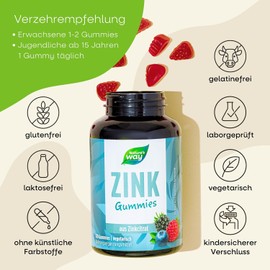 Zinc Gummy Bears for Skin Hair Nails - Pack of 120 High Dose Zinc with 22 mg Zinc Citrate as an Alternative to Capsule - Strengthens the Immune System / Against Blemished Skin - Vegetarian Gummies