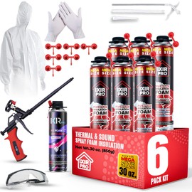 Spray Foam Insulation Kit (6 PK Kit-30oz) Expanding Sealant, Spray Foam, Mega Size Closed Cell Heat Acoustic Insulation, High Density, Cleaner, Gun