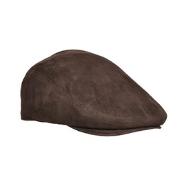 Real Leather Flat Cap Newsboy Ivy Peaked Gatsby Golf Cabbie Hat (Brown Suede, 57)