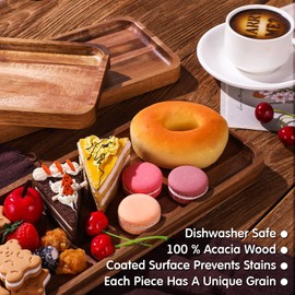 5 Pack Solid Acacia Wood Serving Trays, 14 x 5.5 Inches Rectangular Wooden Serving Board for Food Appetizer Serving Tray Plates for Vegetables Fruit Charcuterie Cheese Platters Home Kitchen Decor