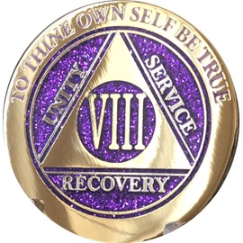 8 Year AA Medallion Elegant Glitter Purple Gold Silver Bi-Plated Chip VIII